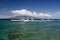 Entrance to Lahaina Harbor with boats and the island of Lanai, Maui, Hawaii