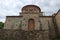 Entrance to medieval greek church in the ruins of abandoned ancient city of Mystras, Peloponnese, Greece