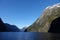 Entrance to Milford Sound from the sea, New Zealand