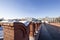 Entrance to the Moscow Kremlin for tourists through Kutafiya tower on a sunny winter day, Russia