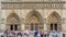 Entrance to Notre-Dame de Paris timelapse, a medieval Catholic cathedral on the Cite Island in Paris, France
