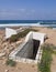 Entrance to an old abandoned concrete military bunker on the beach at paphos cyprus