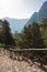 Entrance to Samaria gorge surrounded by very high mountains, south west part of Crete island