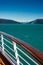 Entrance to the teal colored glacial waters of Taku Inlet, Juneau, Alaska, USA.