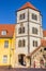 Entrance tower of the historic Moritzburg castle in Halle