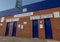 Entrance for visiting supporters for the Cowshed Stand at Tranmere Rovers Wirral April 2019