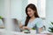 Entrepreneur of beautiful business asian young woman working online with laptop at home,Freelance woman working online sale
