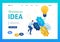 Entrepreneur develops a business idea twists gears. Creating a business idea. 3D isometric. Landing page concepts and web design