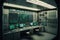 Entrovinment of a huge futuristic empty control room.