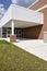 Entry doors and sidewalk by a school