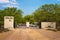 Entry gate of the Halali resort and campsite in Etosha National Park