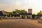 Entry gate of the Okaukuejo resort and campsite in Etosha National Park