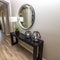 Entry Hallway With Circular Mirror & Wooden Entry Bench