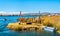 Entry to Uros Floating Islands on Lake Titicaca in Peru