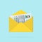 Envelope with abstract document color icon, 