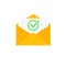 Envelope with approved document icon. E-mail confirmation. Open envelope with a document. New letter. Flat design