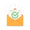 Envelope with approved document icon. Vector illustration of e-mail confirmation.