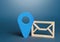 Envelope and blue location symbol. Delivery of correspondence and documents. Security and confidentiality. Send price lists,