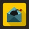 Envelope with bomb icon, flat style