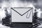 Envelope with clip symbol of email and attachments with fairy light bokeh