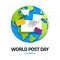 Envelope with colorful earth design concept for world post day