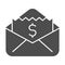 Envelope with dollar bill solid icon, business concept, letter with financial payment sign on white background, Money