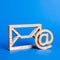 Envelope and email symbol on a blue background. Concept email address. Internet technologies and contacts for communication.