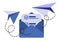 Envelope with flying paper planes. Email marketing and message concept. Sheet in an envelope with checkmarks.
