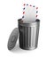 envelope in garbage basket on white background. Isolated 3D illustration