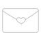 Envelope with heart stamp, love letter design element, flat vector outline for kids coloring book