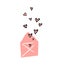 Envelope and hearts cute vector illustration in cartoon style