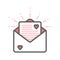 Envelope with hearts and letter thin line icon