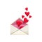 Envelope with hearts, love correspondence