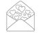 Envelope with hearts. Open envelope with a love message - vector linear picture for coloring. Open Envelope with hearts inside - l