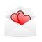 Envelope with hearts to the day of saint Valentin