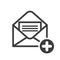 Envelope icon with add sign. Envelope icon and new, plus, positive symbol