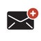 Envelope icon, multimedia icon with add sign. Envelope icon and new, plus, positive symbol