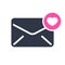 Envelope icon, multimedia icon with heart sign. Envelope icon and favorite, like, love, care symbol