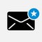Envelope icon, multimedia icon with star sign. Envelope icon and best, favorite, rating symbol
