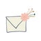 Envelope letter with floral elements symbols, spring or summer greeting card