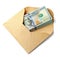 Envelope with money isolated on white background. The concept of a bribe, corruption, illegal wages bonus, gift