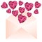 Envelope with pink gemstone hearts.