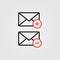 Envelope with plus and minus sign. Create and cancel email icon. Vector illustration