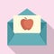 Envelope red apple newtons day icon, flat style