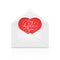 Envelope with red heart and Valentines lettering I love You