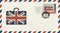 Envelope with suitcase in colors of British flag