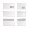 Envelopes. Blank corporate closed and open white paper postal packages with with transparent window. Mail mockups