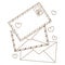 Envelopes and letters outline drawing for coloring. Vintage style