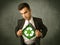 Enviromentalist business man tearing off shirt with recycle sign