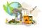 Environment big city pollution, vector illustration. Eco poster, planet garbage and ecological disaster concept. Factory